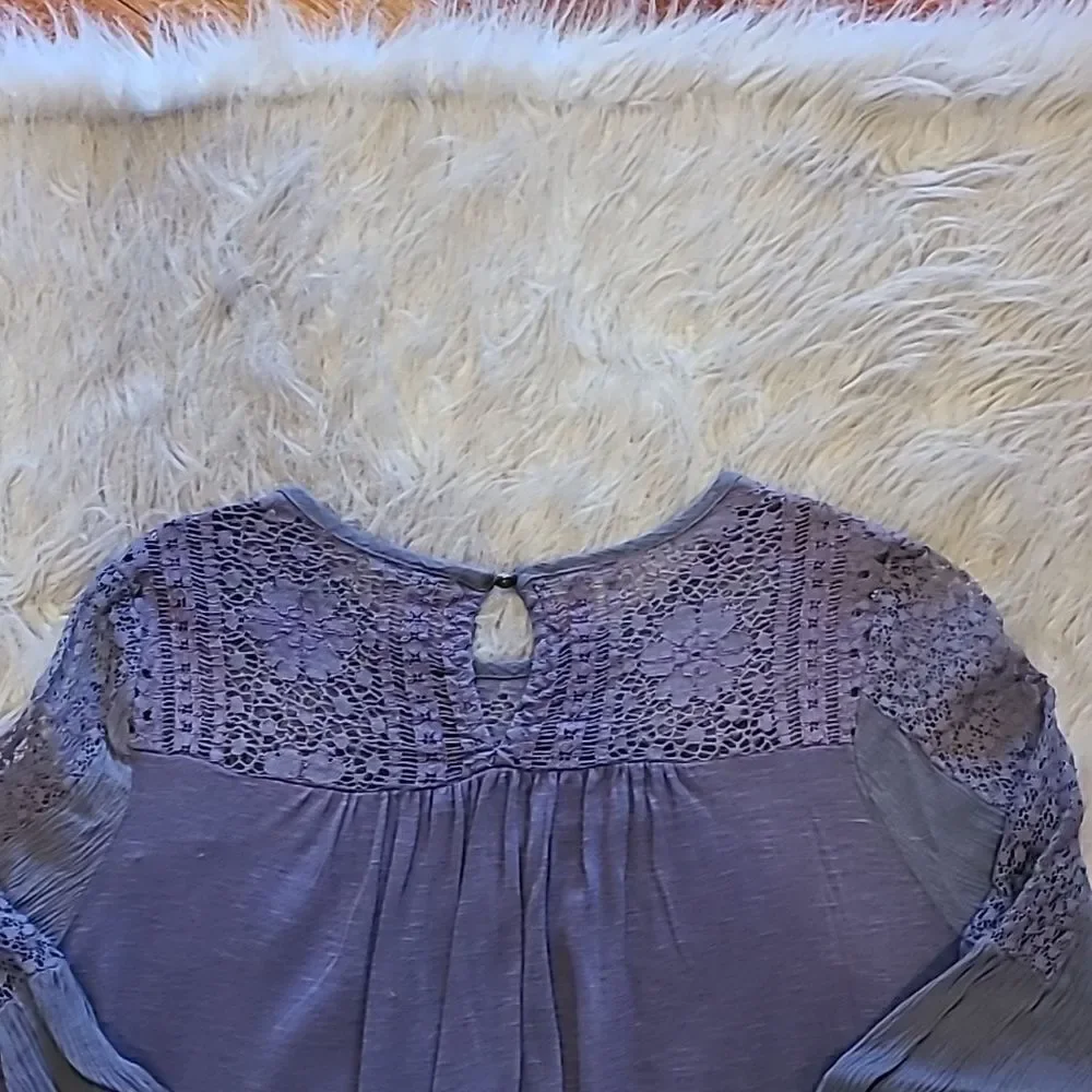 Knox rose womens blue cotton lace flowy shirt with balloon‎ sleeves size xs